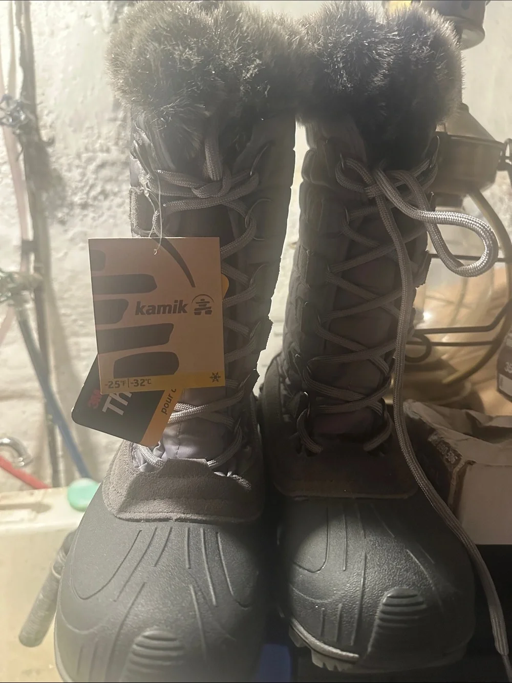 Kamik Gray Women's Insulated Winter Boots with Faux Fur Collar